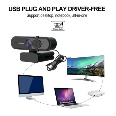 Webcam 1080P USB Tự động lấy nét  với nắp che riêng tư Tích hợp Micrô giảm tiếng ồn cho Máy tính để bàn, Máy tính xách tay