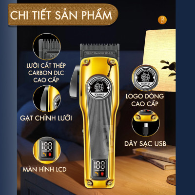 Tông đơ cắt tóc chuyên nghiệp Kemei KM-1825 lưỡi mạ carbon DLC, động cơ không chổi than công suất mạnh 8W hoạt động mạnh mẽ không nóng, không ồn - Hàng chính hãng