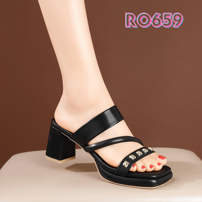 Dép cao gót nữ quai ngang đinh tán ROSATA RO659 - 6p - HÀNG VIỆT NAM - BKSTORE