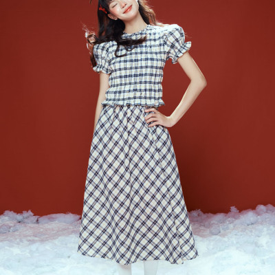 DOTTIE - Chân váy midi kẻ ô - Xanh đen - S0253