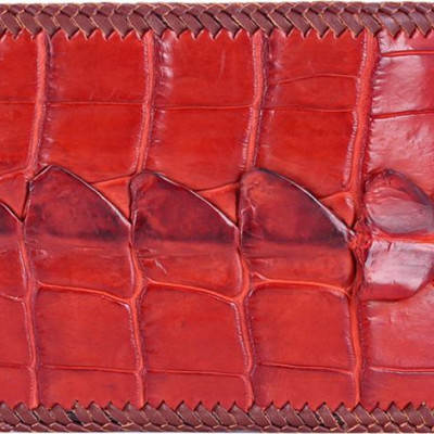 Ví Nam Da Cá Sấu Đan Viền Gai Huy Hoàng HT2246 (12.5 x 10 cm) - Nâu Đỏ