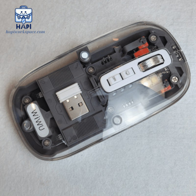 Chuột không dây trong suốt cực chất hàng chính hãng WiWU Crystal Magnetic Wireless Mouse WM105: Kết nối Bluetooth + USB 2.4Ghz