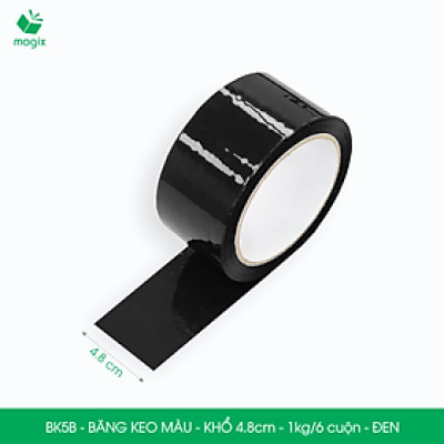 BK5B - 3 cuộn băng keo màu khổ 4.8cm loại 1kg/6 cuộn - Đen - Băng keo, băng dính đóng hàng