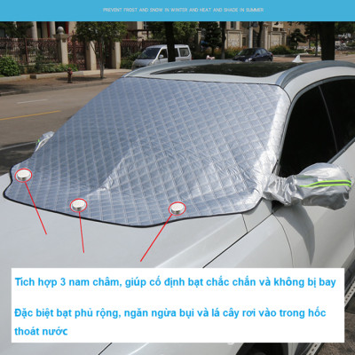 Tấm bạt che nắng kính lái xe ô tô có tai chụp gương chiếu hậu 2 bên A551