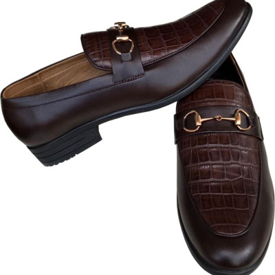 Giày tây nam Trường  Hải da bò dập vân cá sấu màu nâu  cao cấp đế cao 4cm GT210