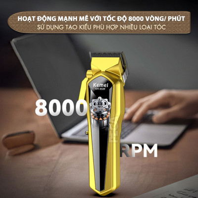 Tông đơ cắt tóc chuyên nghiệp Kemei KM-8539 lưỡi cắt mạ carbon công suất 5W tặng kèm áo choàng cắt tóc - Hàng chính hãng