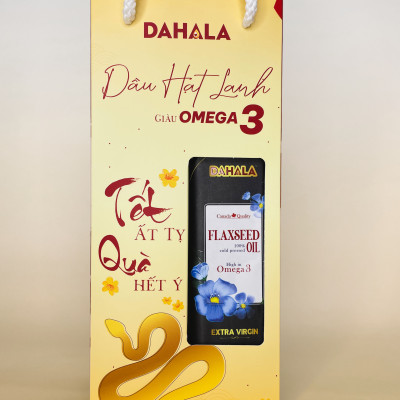 (SET 2 CHAI) SET HỘP QUÀ TẾT DẦU HẠT LANH ÉP LẠNH BỀN NHIỆT DAHALA 25O MI, GIÀU OMEGA 3,6,9