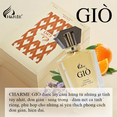 Nước hoa nam cao cấp, Charme Giò, hương trái cây, ngọt ngào, ấm áp, lưu hương lâu, độ tỏa hương xa, 100ml