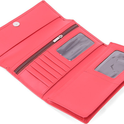 Ví nữ da bò cao cấp Huy Hoàng 3 gấp màu đỏ tươi HT3164