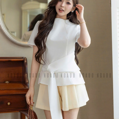 Áo trắng cột eo NGADO , Áo nữ kiểu , Áo công sở , Áo đi học , Áo thiết kế