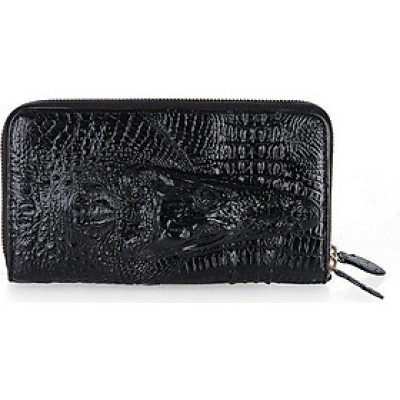 Ví nữ da cá sấu Huy Hoàng nhiều ngăn đầu cá sấu màu đen HT3725