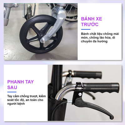 Xe lăn tay ngã lưng 6 nấc, có đệm và bô vệ sinh - NIKITA N213-1