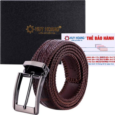 Thắt Lưng Nam Da Cá Sấu Đan Viền Đầu Kim Huy Hoàng HT4277 - Nâu Đất