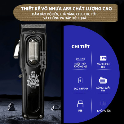 Tông đơ cắt tóc chuyên nghiệp Kemei KM-1727 công suất mạnh 8W màn hình LCD sạc nhanh USB tiện lợi - Chính hãng
