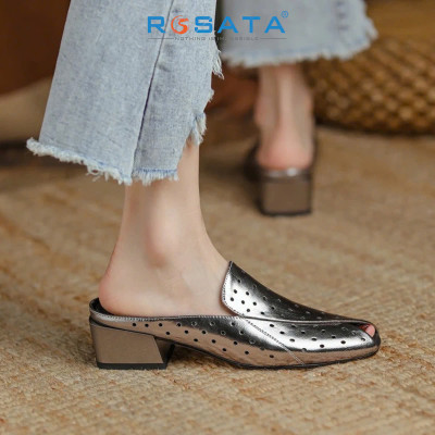 Dép nữ rọ đục lổ, gót vuông ROSATA RO684 - 4p - Bạc - BKSTORE