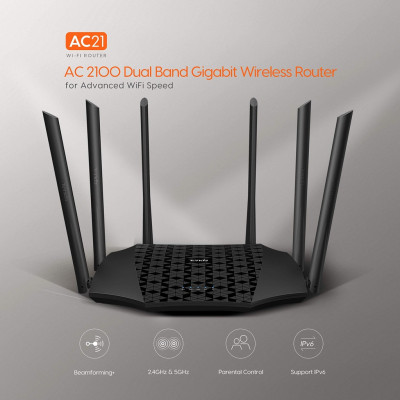 Bộ phát wifi băng tần kép AC2100 Tenda AC21 - Router wifi 2 băng tần tốc độ cao 2100Mbps 4x4 MU-MIMO - HÀNG CHÍNH HÃNG