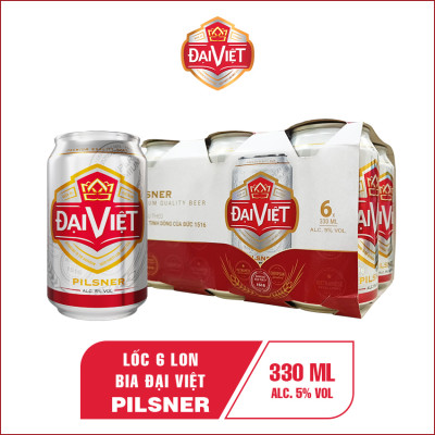 [Lốc 06 lon 330ml] Bia Đại Việt Pilsner, Bia vàng sản xuất theo luật bia tinh dòng của Bia Đức, không hóa chất, đậm vị đúng gu