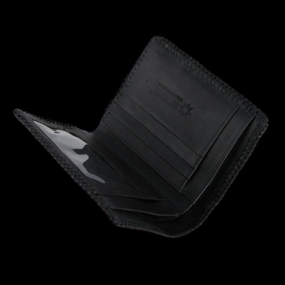 HP2761-63-65 - Ví nam Huy Hoàng da cá sấu nguyên con đan viền kiểu đứng màu đen, nâu đất, nâu đỏ